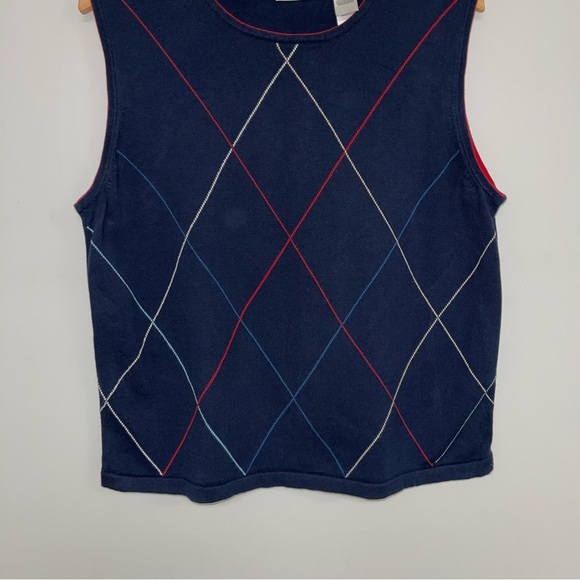 Liz Clairborne  Golf Sweater Vest Women's Size Large Navy‎ Red Argyle Sleeveless - Picture 4 of 7